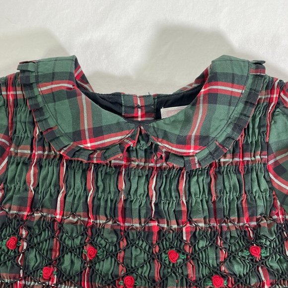 Janie and Jack Smocked Plaid Holiday Red Green Dress Toddler 3T - Picture 6 of 12